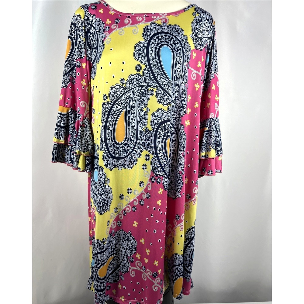 R. Rouge Women's Paisley Abstract Boho Multicolored Dress Bell Sleeves Size L‎